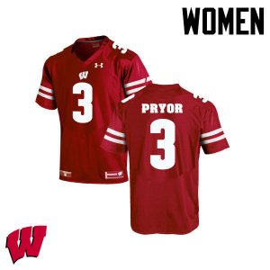 Women's Wisconsin Badgers NCAA #3 Kendric Pryor Red Authentic Under Armour Stitched College Football Jersey BF31K87KA
